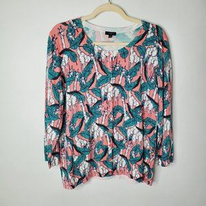 Talbots Womens Giraffe Cardigan Size XL Petite Pink Button Front Scoop Rib Neck